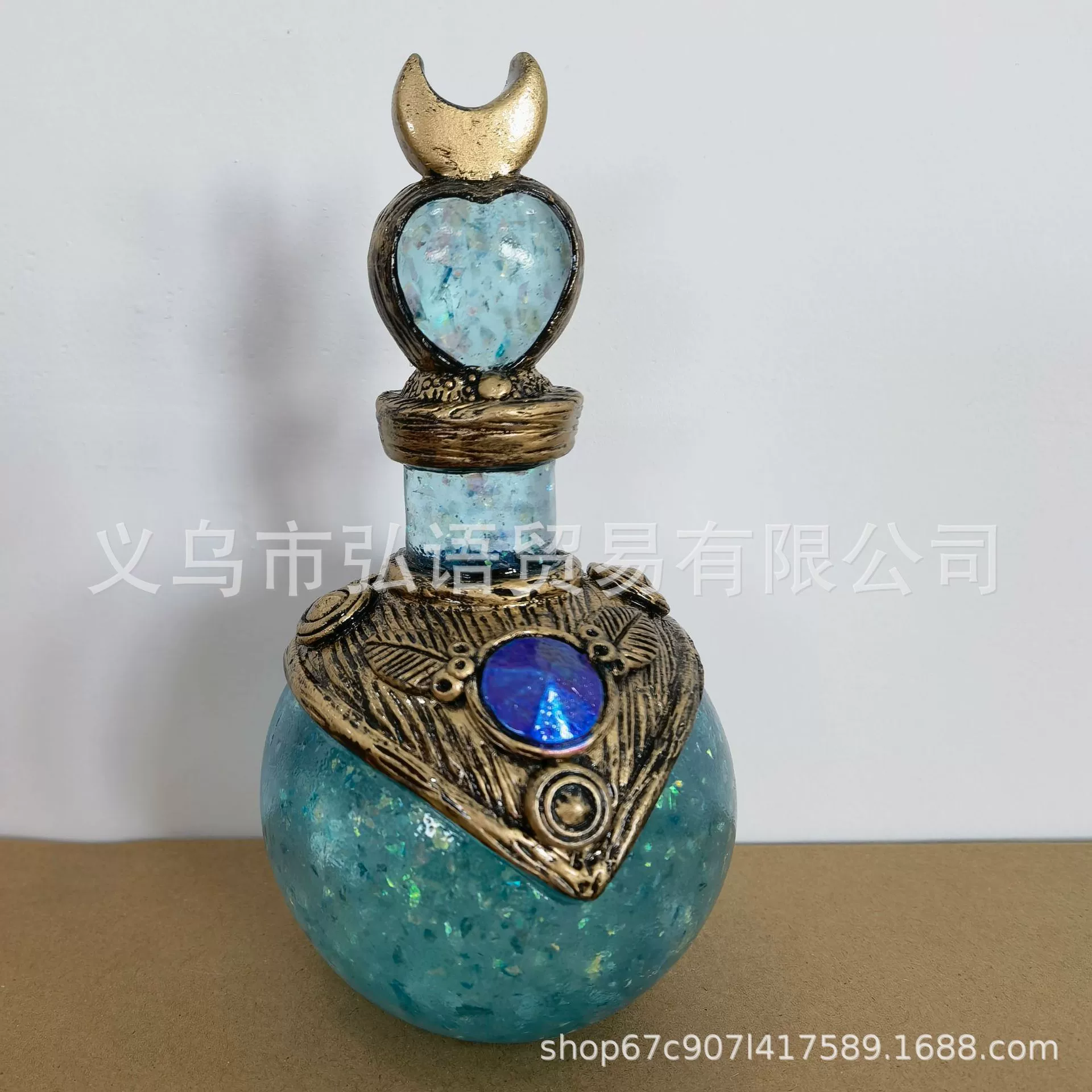 Decorative Moon Bottle, Resin mermaid-halo ornament for indoor desktop, 14.5×8 cm, 300 g