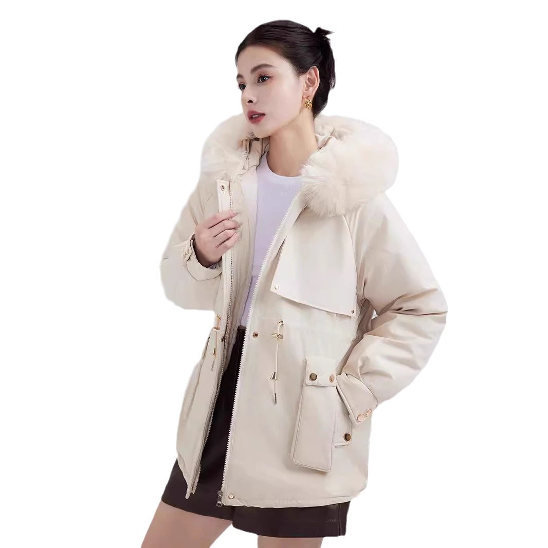 Paquete de algodón de mujer mediano largo invierno 2024 nuevo chaqueta de algodón de pluma pequeña chaqueta de algodón de moda