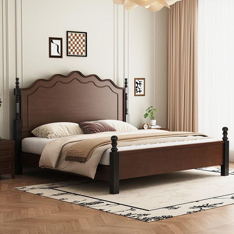 Cama de madera maciza americana negra retro 1.8m cama doble francesa dormitorio principal cama de almacenamiento estilo medieval Leia cama queen