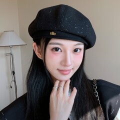 黑色贝雷帽女春秋款韩系大头围蓓蕾帽秋冬显脸小网红英伦八角帽子
