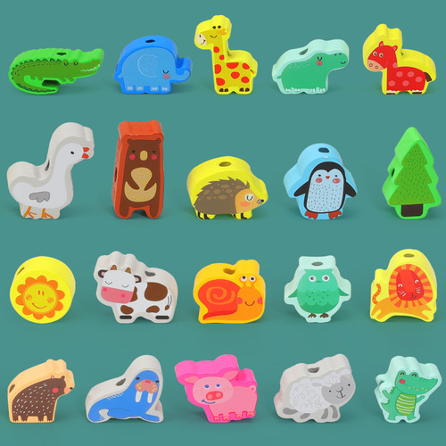 Wooden balls wooden 100 number letters city transportation fruit and vegetable farm children's beaded game toys