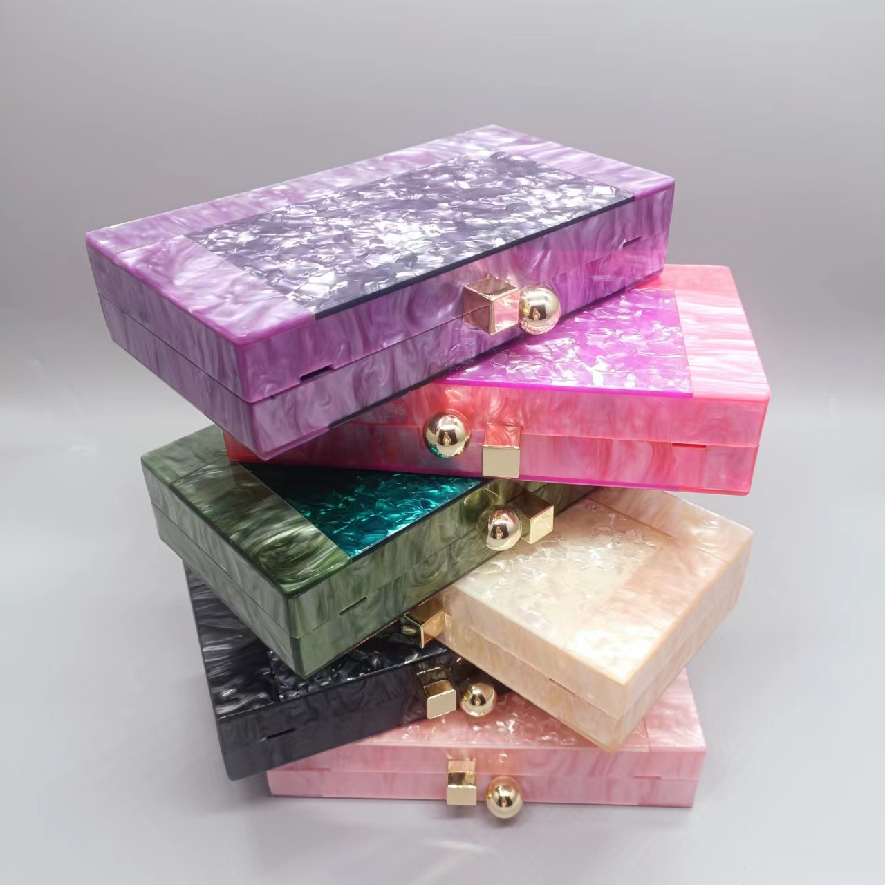 382g Weight Cotton Lining Material Purple Green Black Arylic Marble Square Evening Bags