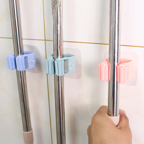No punching and traceless mop rack storage mop hook bathroom bathroom wall-mounted broom hanger mop clip