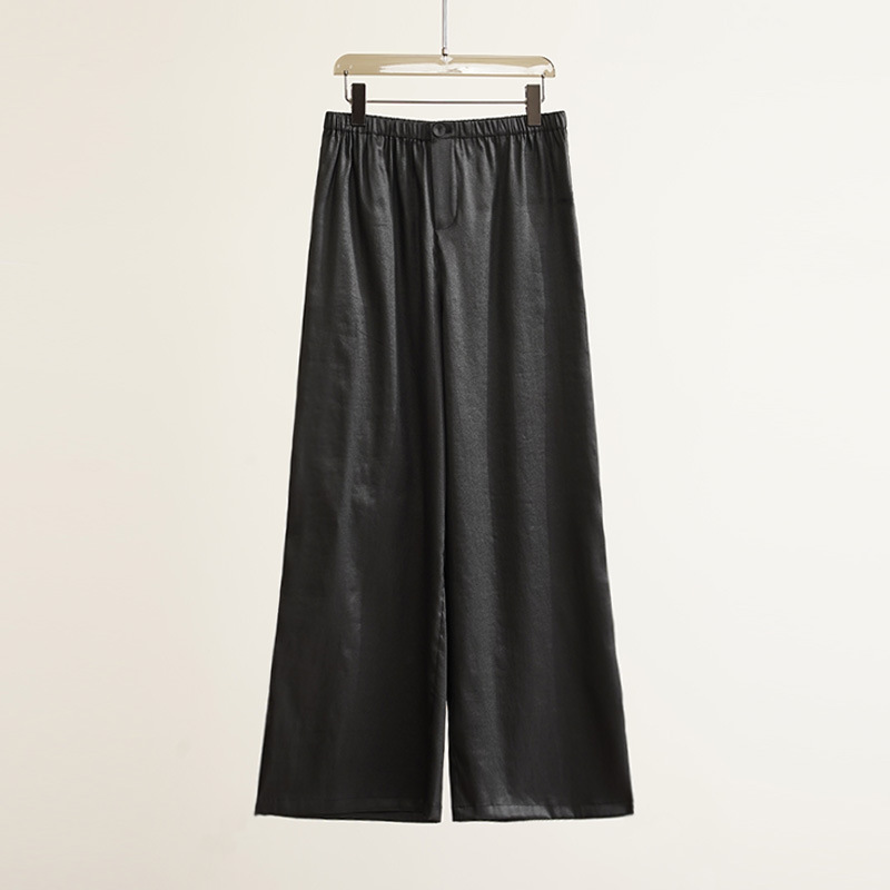 Comfortable Versatile 30 Momme Heavy Satin Oil Leather Vintage Designer Mulberry Silk Fragrant Cloud Yarn Casual Long Pants