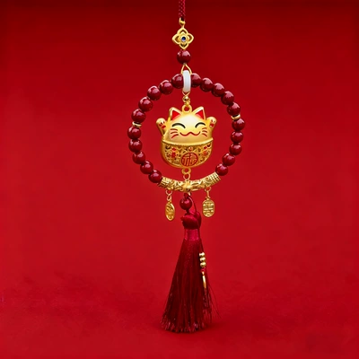 Cat Car Hanging Ornament Wholesale, Car hanging - cinnabar-tassel-car-hanger-red-lucky-cat