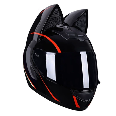 and Women, Full-Face Helmet, Electric, Motosiklet kaskı (dəbilqə) - black-red-track-black-lenses-s
