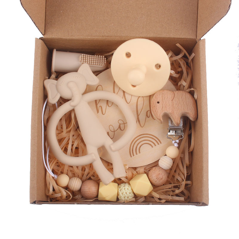 Nuevo bebé suministros estrella de dibujos animados chupete Cadena de silicona creativa conejo elefante mordedor juguete conjunto de cinco piezas