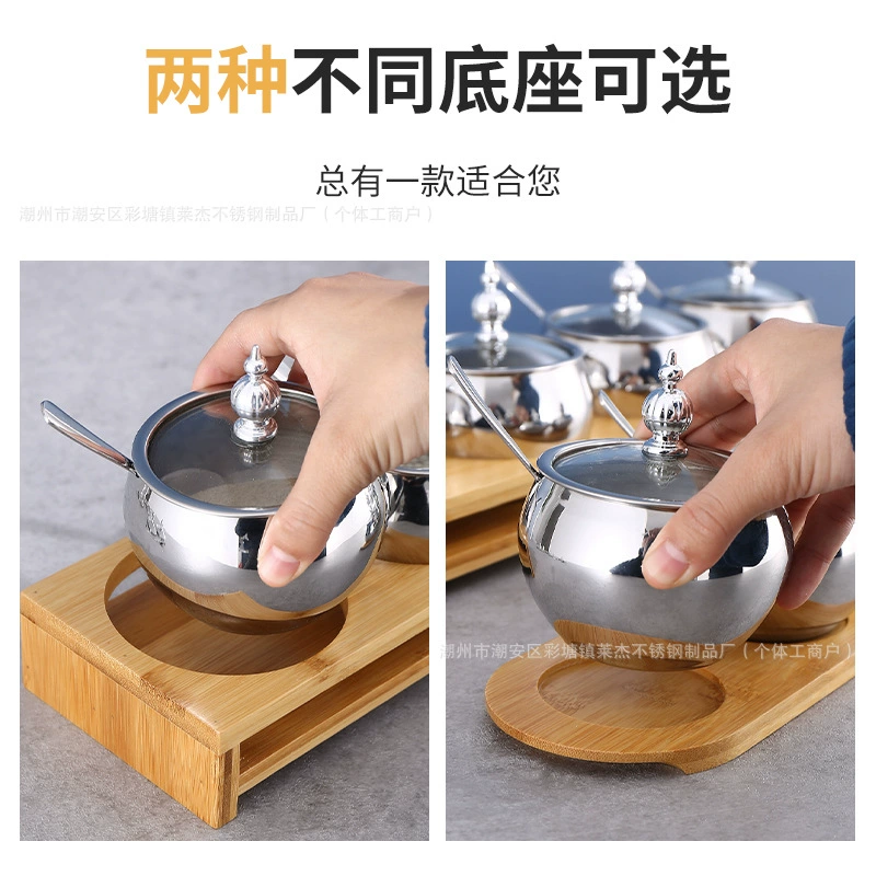 304 stainless steel seasoning box kitchen household commercial seasoning jar seasoning combination bamboo rack set seasoning bottle