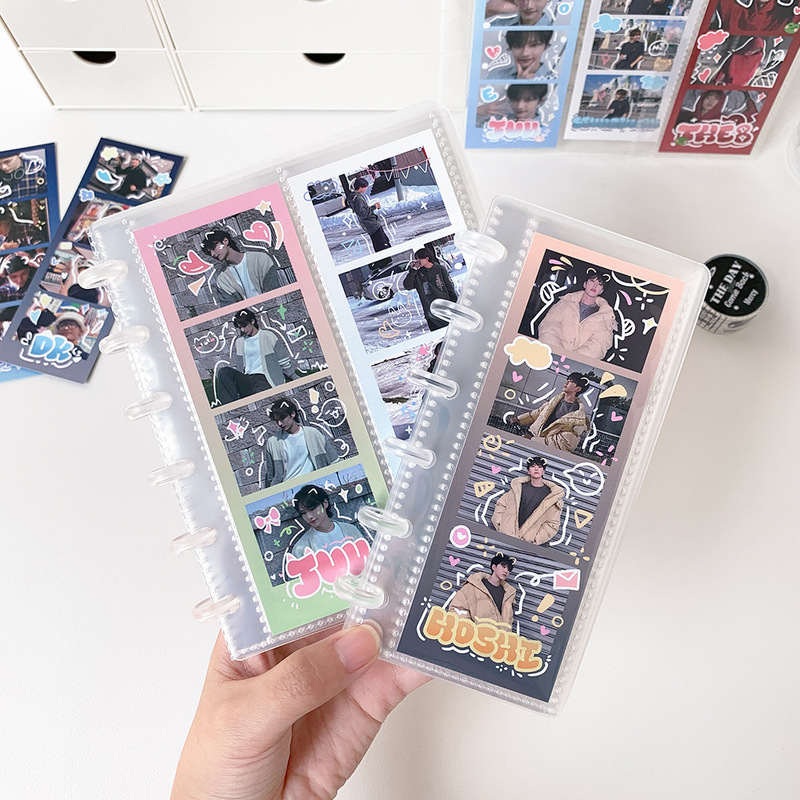 Minimalist Transparent Vertical Ticket Storage Book with Mushroom Buckle, Loose-Leaf Photo Album, Life Four-Frame Idol Card Collection Book