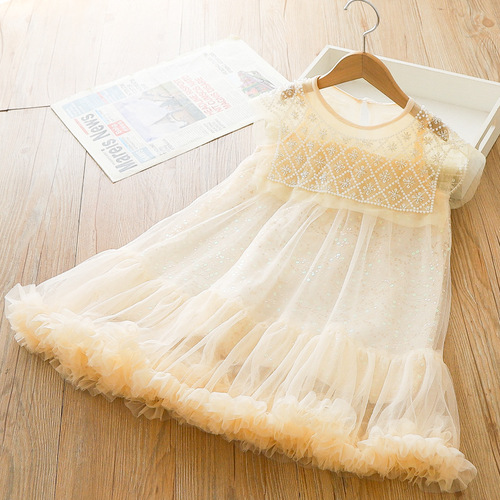Designer new children's dress 2024 summer girls' exquisite sequin gradient large lapel tutu princess dress