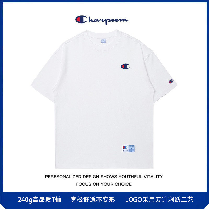 Champion Graffiti 2025 Summer Casual Embroidery C Label Heavy Weight 240g Pure Cotton Couple Loose Trendy Brand Short Sleeve T-Shirt for Men Champion Graffiti 2025 Summer Casual Embroidery C Label Heavy Weight 240g Pure Cotton Couple Loose Trendy Brand Short Sleeve T-Shirt for Men