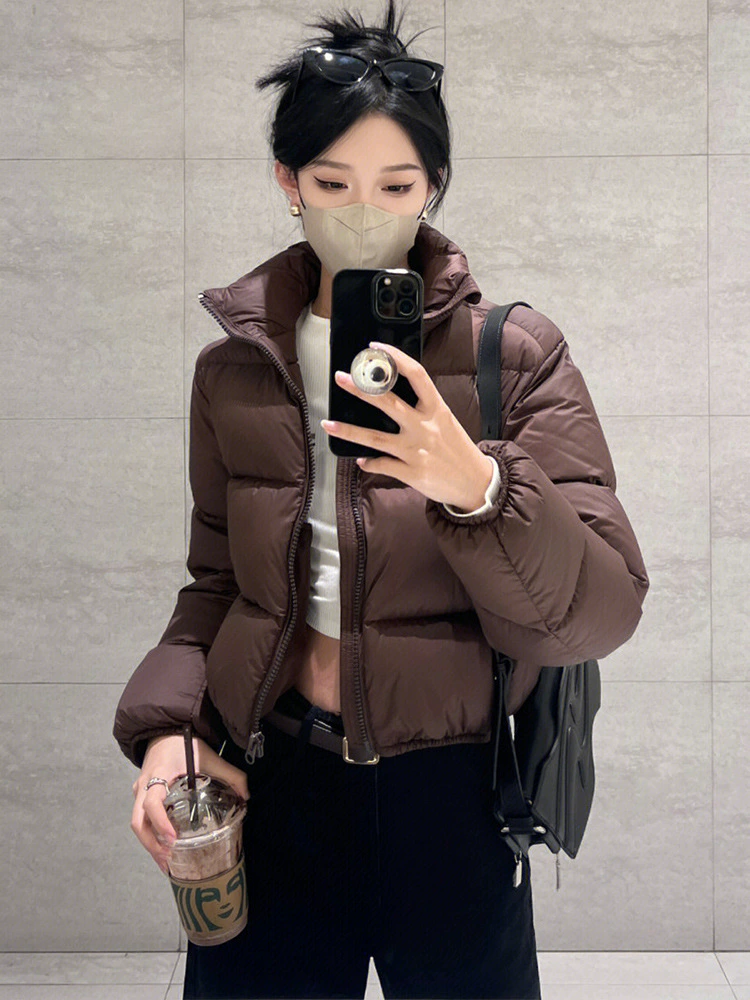 Brown baseball uniform, short down jacket with down, high-quality style, 2025 years, increased thickness