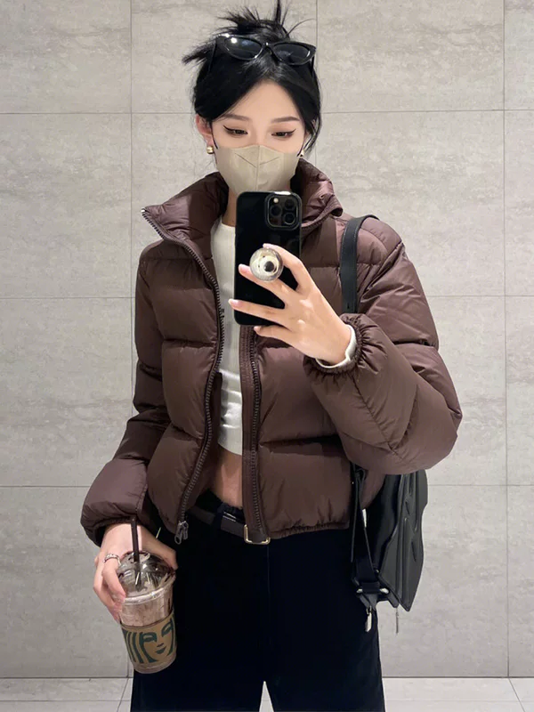 Brown baseball uniform, short down jacket with down, high-quality style, 2025 years, increased thickness
