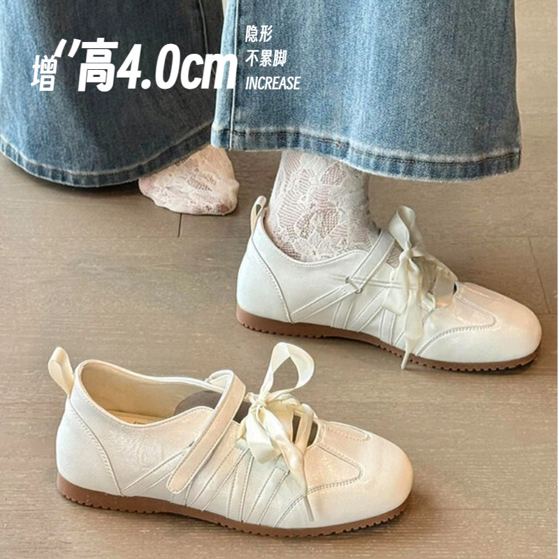 Cowhide Version~Korean Style 2026 Spring New Ribbon Ballet Mary Jane Trainers for Women, Thin-Soled Casual White Shoes for Women Cowhide Version~Korean Style 2026 Spring New Ribbon Ballet Mary Jane Trainers for Women, Thin-Soled Casual White Shoes for Women