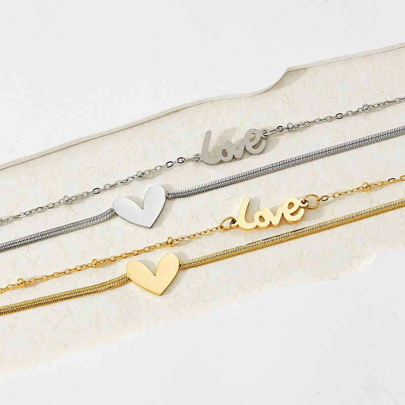 Stone-Free Inlay Material Anklet Classification Wholesale Jewelry Fashion Letter Heart Shape 304 Stainless Steel 16K Gold Plated White Gold Plated Gold Plated Plating Anklet