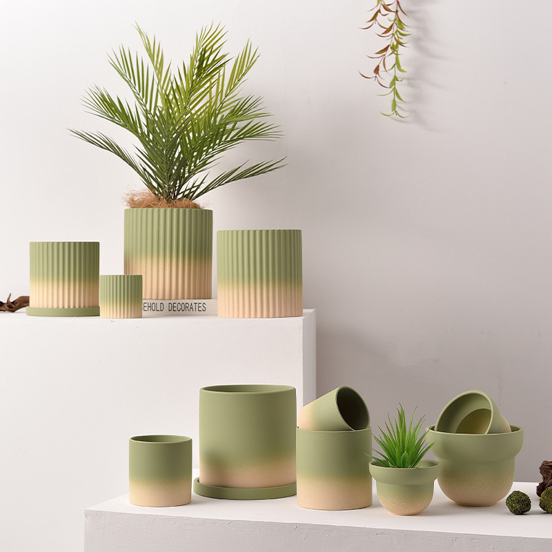 Green ceramic breathable flowerpot