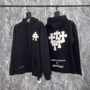High-Quality Trendy Brand High-Quality Crowe Classic Horseshoe Cross Sanskrit Leather Casual Hooded Sweatshirt