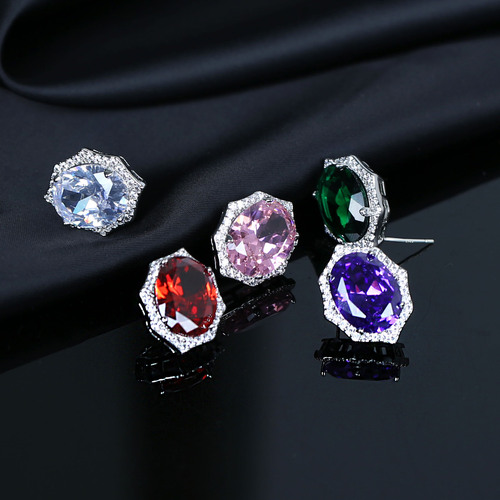  Lightweight Luxury Jewelry Heavy Craft Diamond Stud Earrings for Women, Micro-set Colorful Zirconia, S925 Silver Pin, Multiple Color Options, Luxurious and Versatile