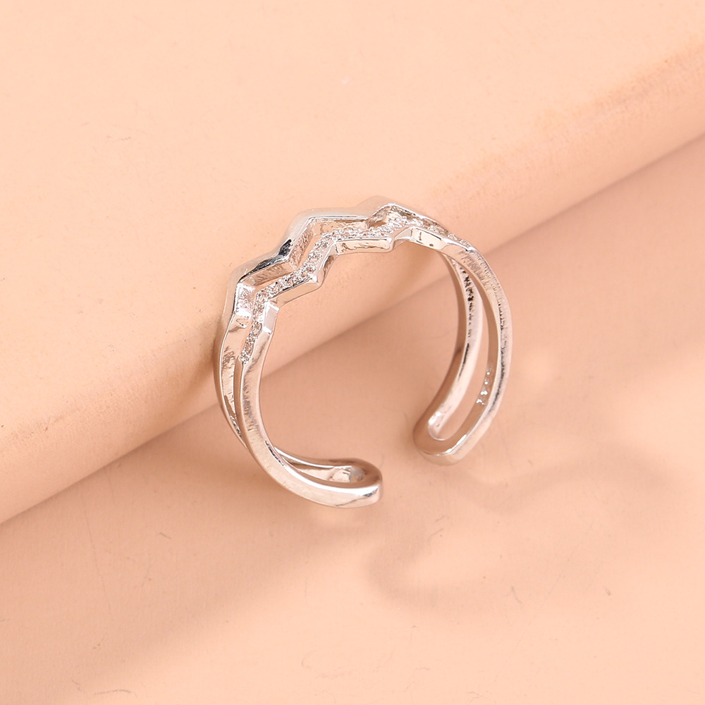 Wholesale Jewelry Micro-inlaid White Zircon Wave Copper Ring Nihaojewelry display picture 49