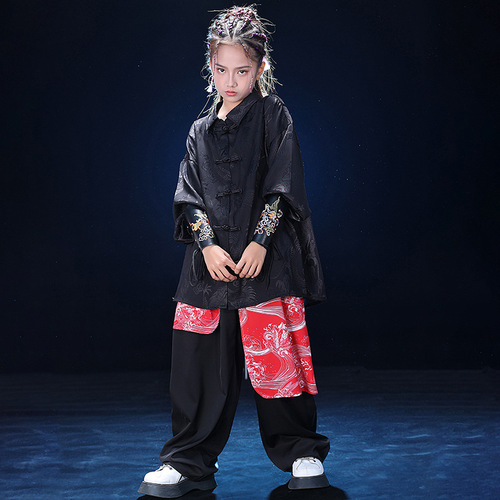 Kids' Streetwear with Chinese Style, Unisex Performance Suit Set for Children, Hip-Hop, Chinese New Year, National Trend Performance, Tang Suit