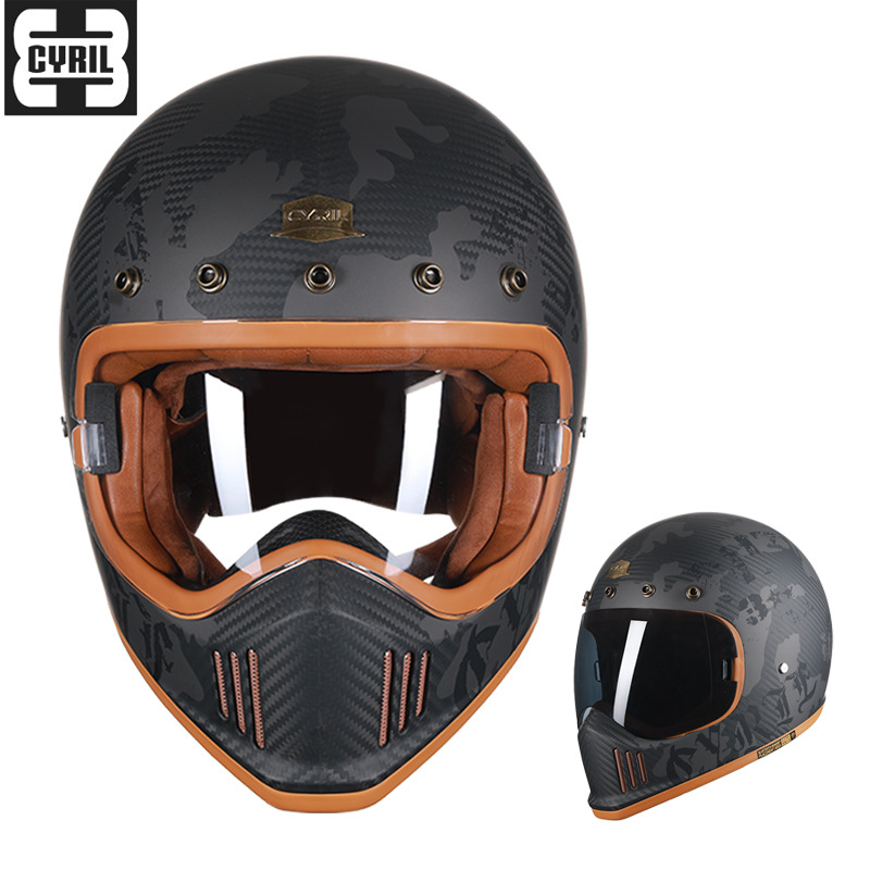 Cyril Celo fibra de carbono casco de la motocicleta casco vintage cuatro estaciones hombres y mujeres motocicleta ultra ligero casco completo f380