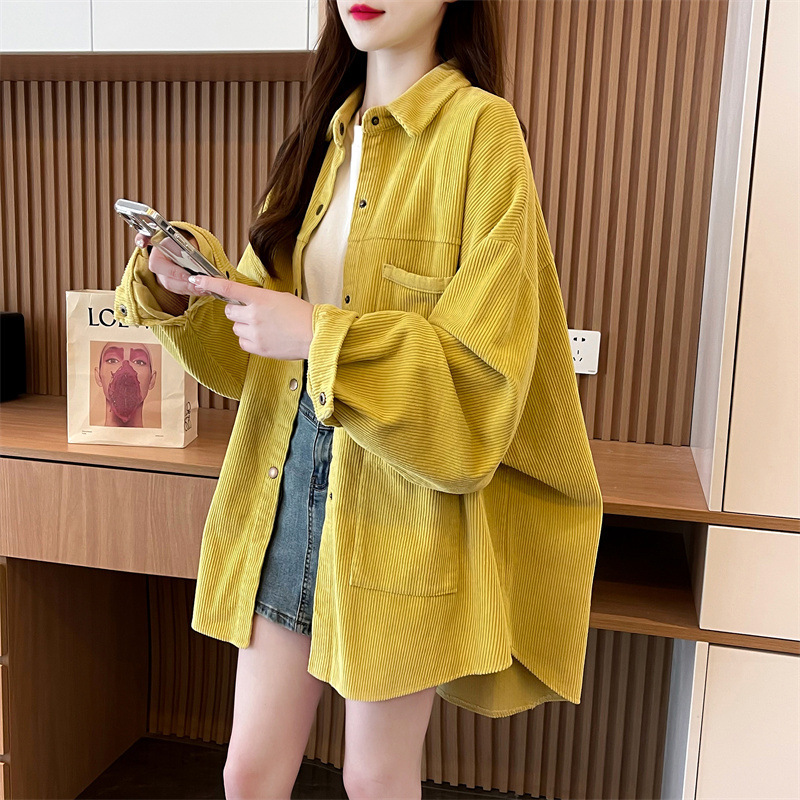 Spring and Autumn Thin plus size Women's Loose Lazy Style All-match Shirt New Style Design Sense Corduroy Shirt Jacket Trendy
