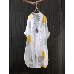 E 21743 Printed Loose Fit Sun Shirt ӡ�������r�� �W���羳��