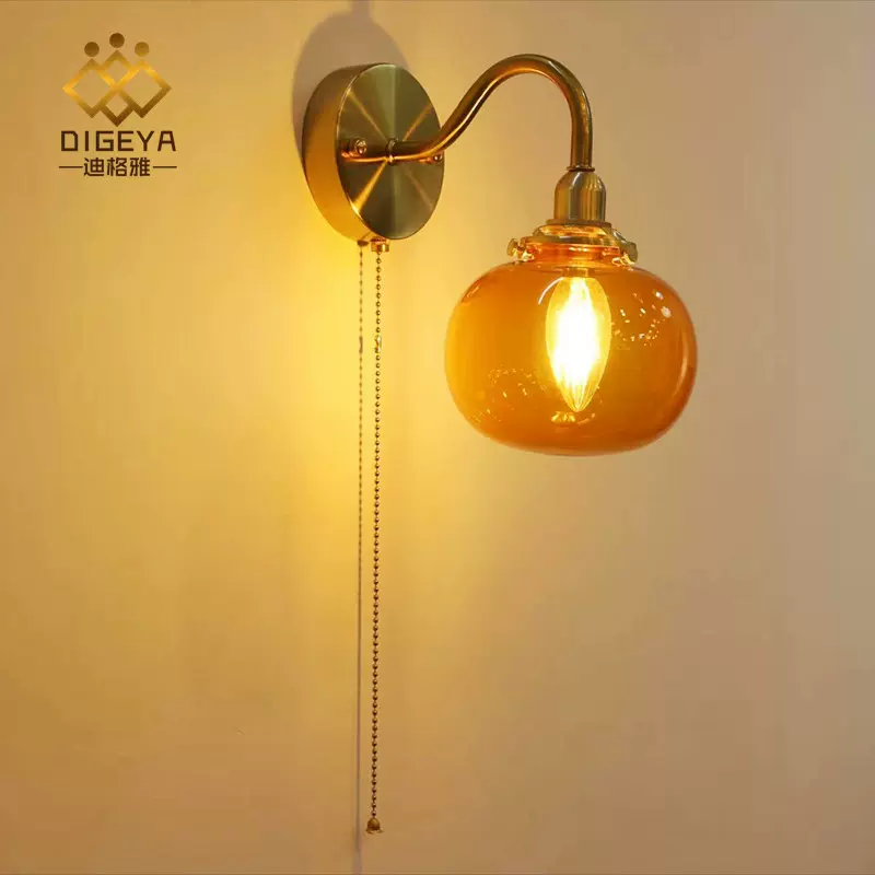 日式复古弯管玻璃壁灯卧室床头北欧简约玄关过道卫生间浴室镜前灯