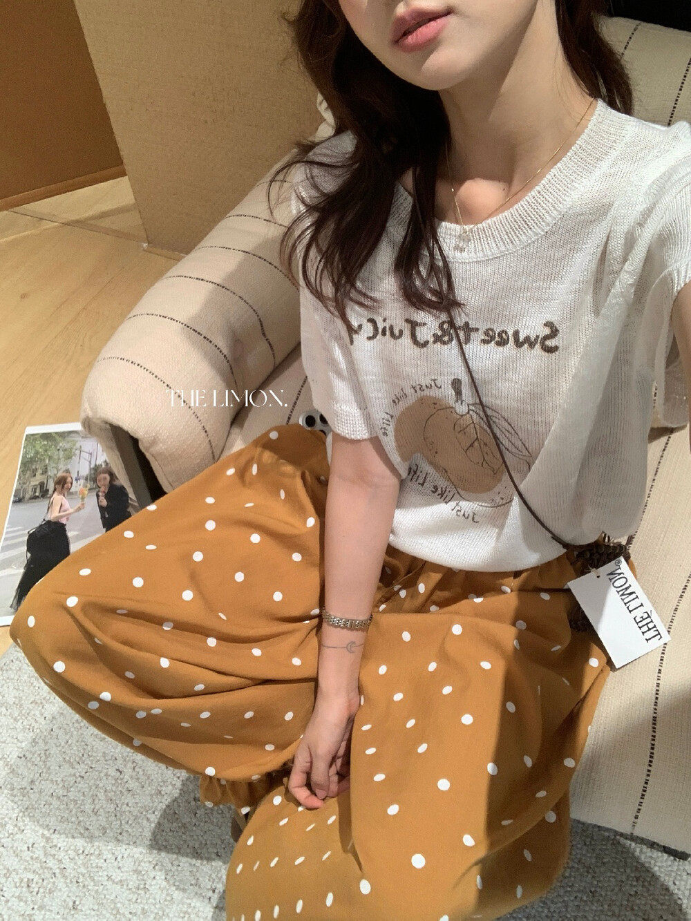 Quần culottes nữ ống rộng chấm bi phong cách vintage, cạp chun, dáng suông rộng thoải mái — màu đen, Màu bí ngô, màu trắng, màu xám chi tiết 20