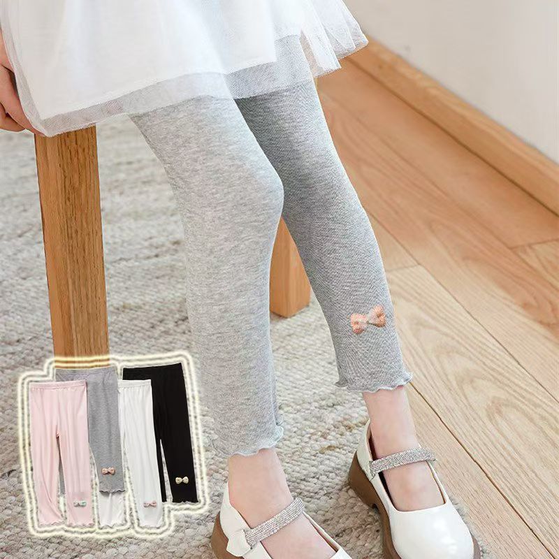 Modal leggings for girls, thin style, suitable for autumn, children, babies, outer wear, mosquito repellent, nine-point pants for medium and large children, with candy-shaped belt.