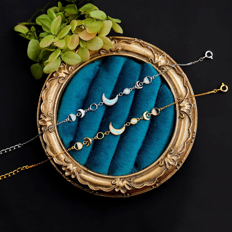 S925 Sterling Silver Bracelet with Opal Moon Phase Design, Artificial Opal Bracelet, Gift for Her, October S925 Sterling Silver Bracelet with Opal Moon Phase Design, Artificial Opal Bracelet, Gift for Her, October