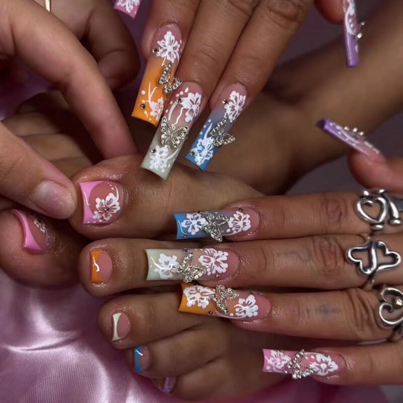 Cross-border hot sale classic long water drop type long nails fashion flash wear armor removable fake nails finished wholesale