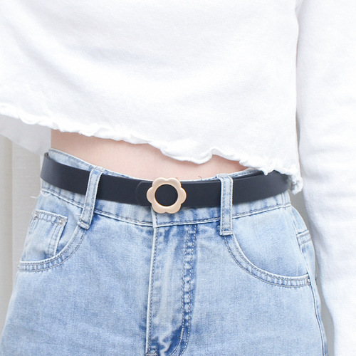 Belt for women summer new flower buckle simple fashion retro with jeans black trendy student decorative belt