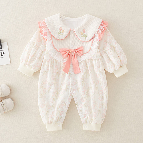 Newborn Spring Double-Layer Daffodil Bodysuit for Girls, Stylish Princess Harisu Outfit for Crawling Outdoors