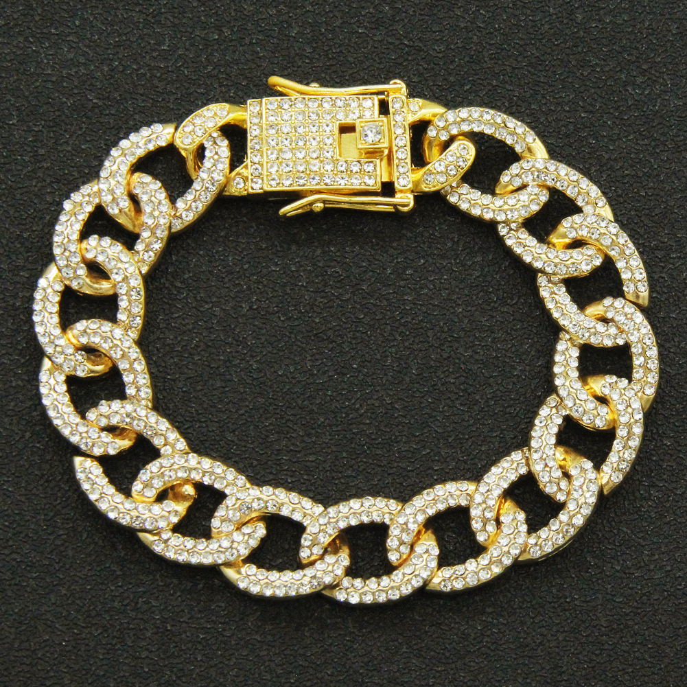 European and American hip hop full diamond domineering Cuban chain necklace trendy menu0027s bracele