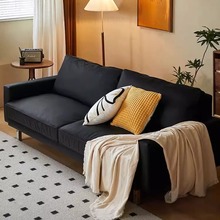 直排简约休闲小户型沙发大黑色复古客厅美容会所现代轻奢皮艺沙发