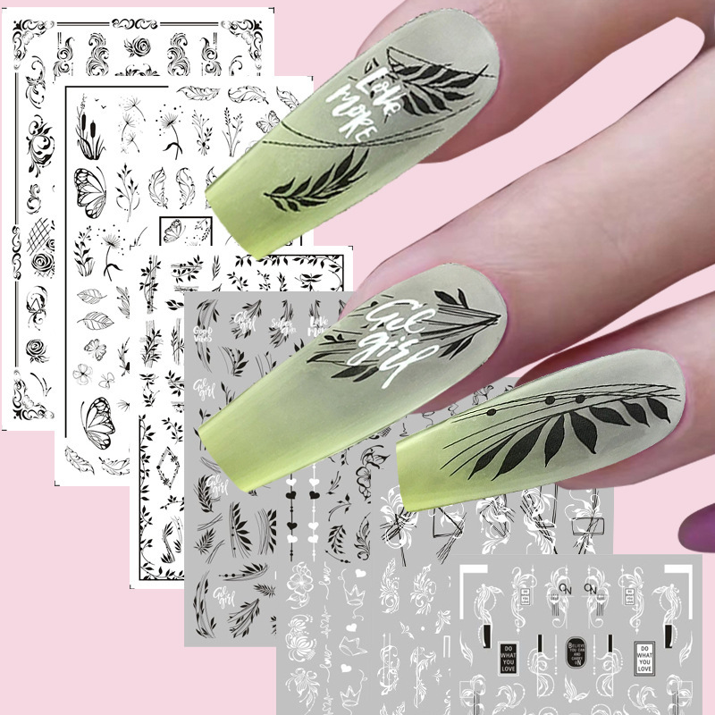 2022 new black and white flowers butterfly nail stickers F864F865 F868 F 867 872