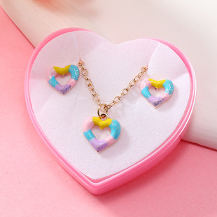 New cross-border children's necklace earrings suit hollow zinc alloy love pendant for children a surprise