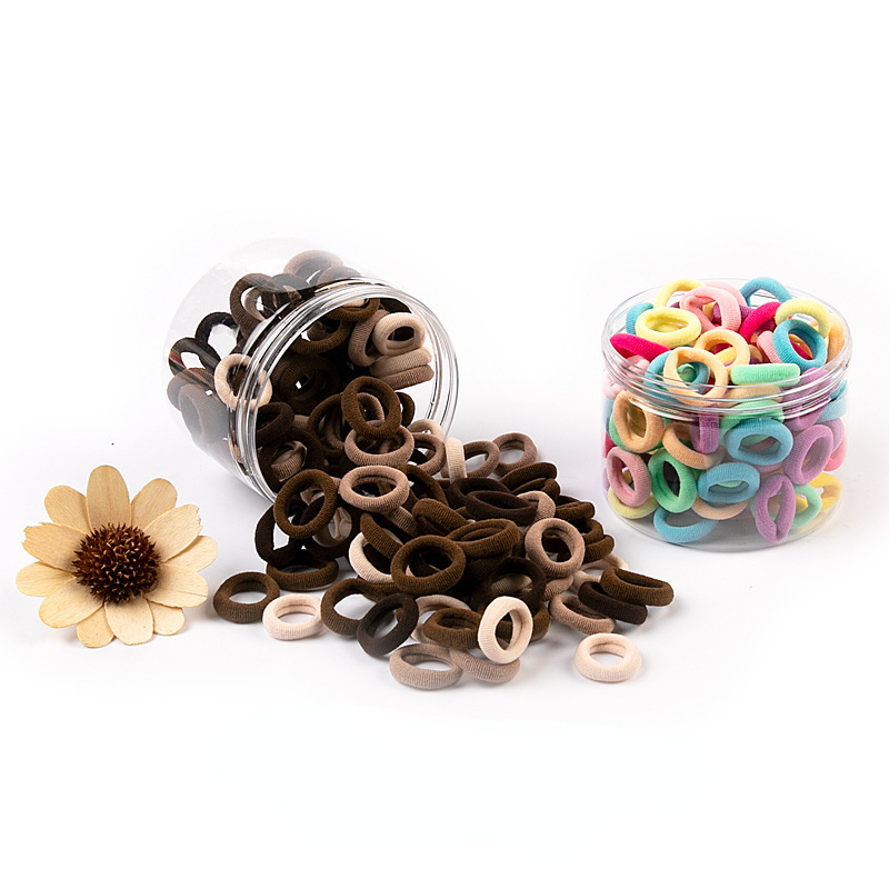 100 unids/puede nuevo estilo coreano accesorios para el cabello de los niños de alta elástico toalla anillo sin costuras pequeño tamaño caramelo color pelo anillo al por mayor
