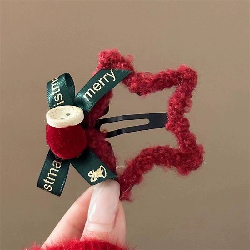 Red hairgrip, bangs with bow, hair accessory