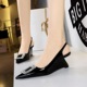 1097-K63 Banquet Slope Heel Women's Shoes High Heels, Shallow Mouth, Pointed Hollow Back Strap, Metal Square Water Diamond Buckle Single Shoes