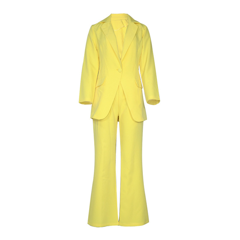 Conjunto de traje de manga larga y pantalón recto para mujer, elegante y esencial para el armario de otoño._voghion.com