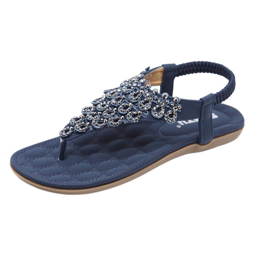 Nuevo 2024 Amazon sandalias de verano encaje rhinestone bohemio Comercio exterior más tamaño goma zapatos planos al por mayor