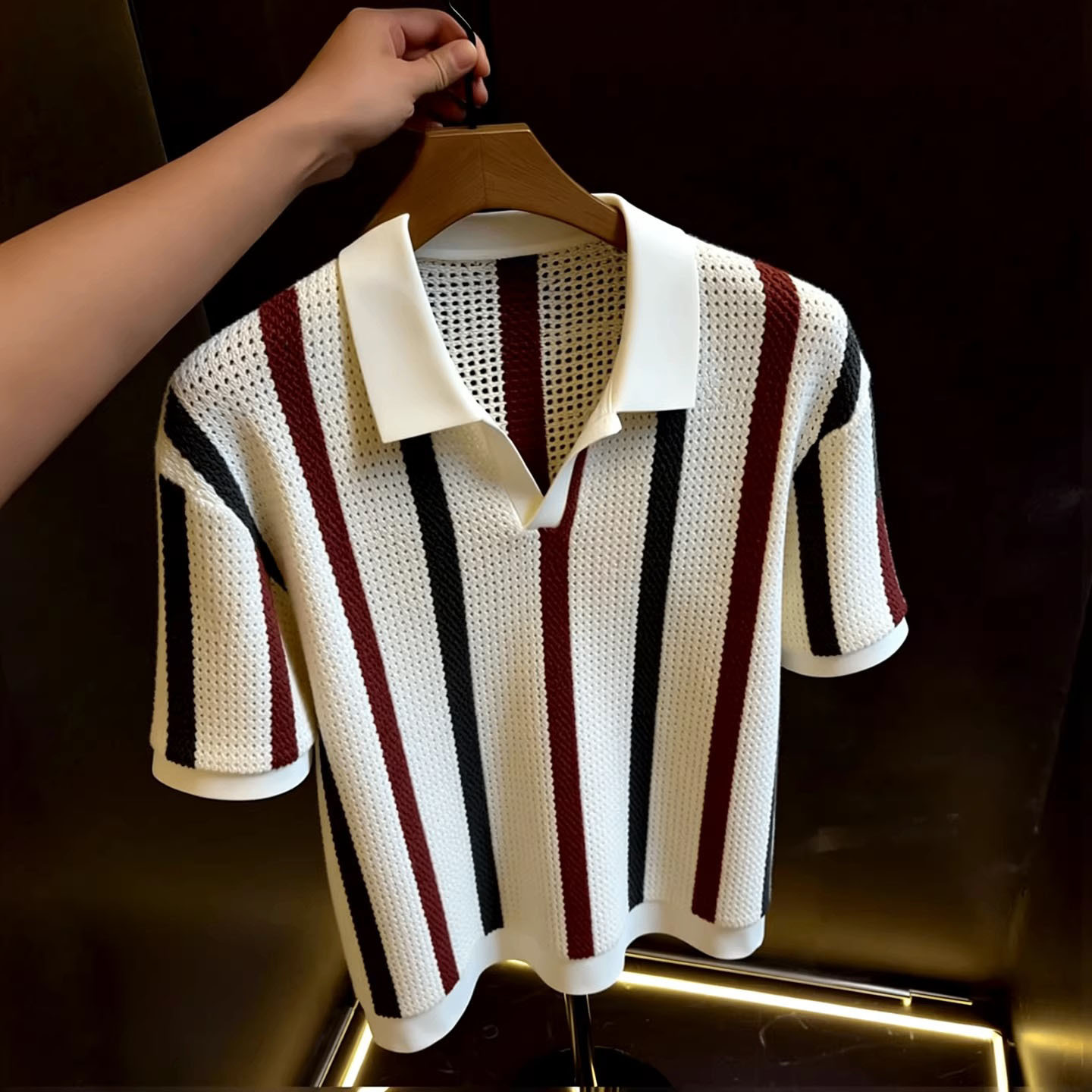 Polo camiseta de punto camiseta de manga corta camiseta hombre gaviota cuello V rayas viejas líneas de viento de verano fábrica transfronteriza al por mayor
