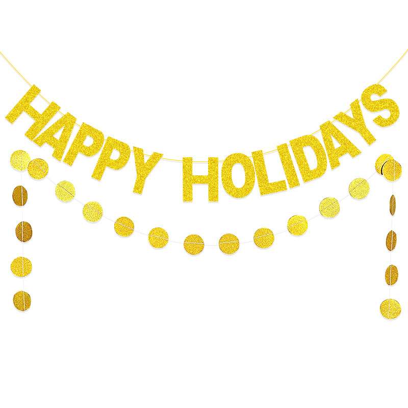 Fiesta de Navidad decoración cadena bandera tire de la bandera felices vacaciones brillo guirnalda carta redonda guirnalda