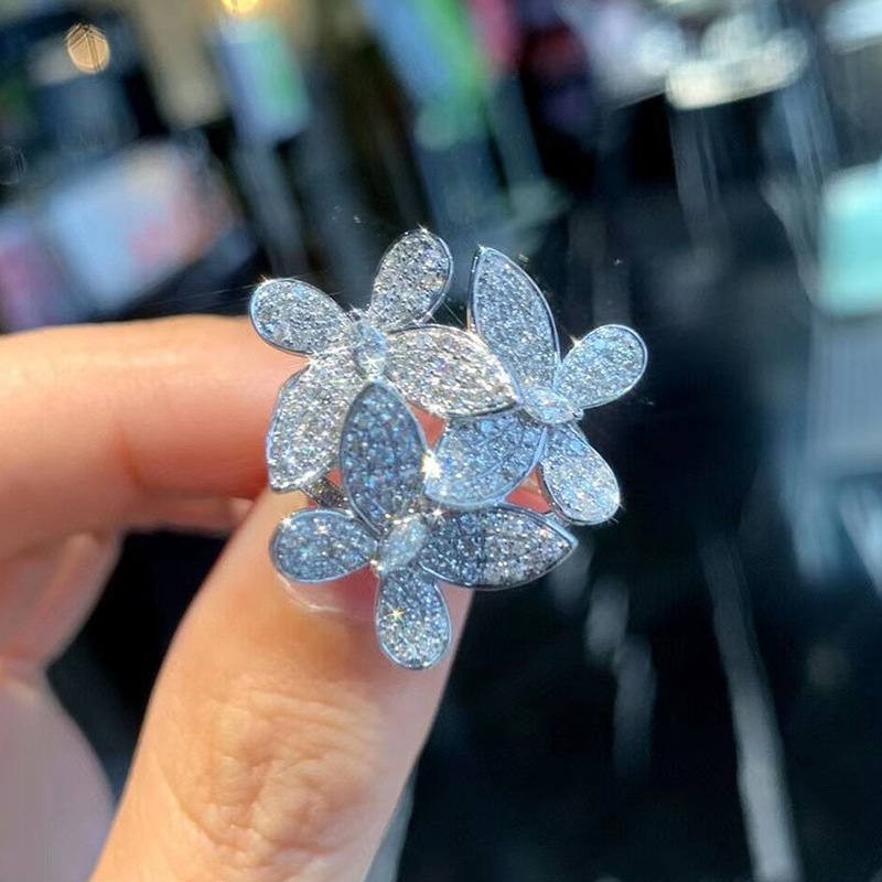 Cao Shi Flower Closed Exquisite Commuting Butterfly Super Sparkling Sweet Princess Ring_voghion.com