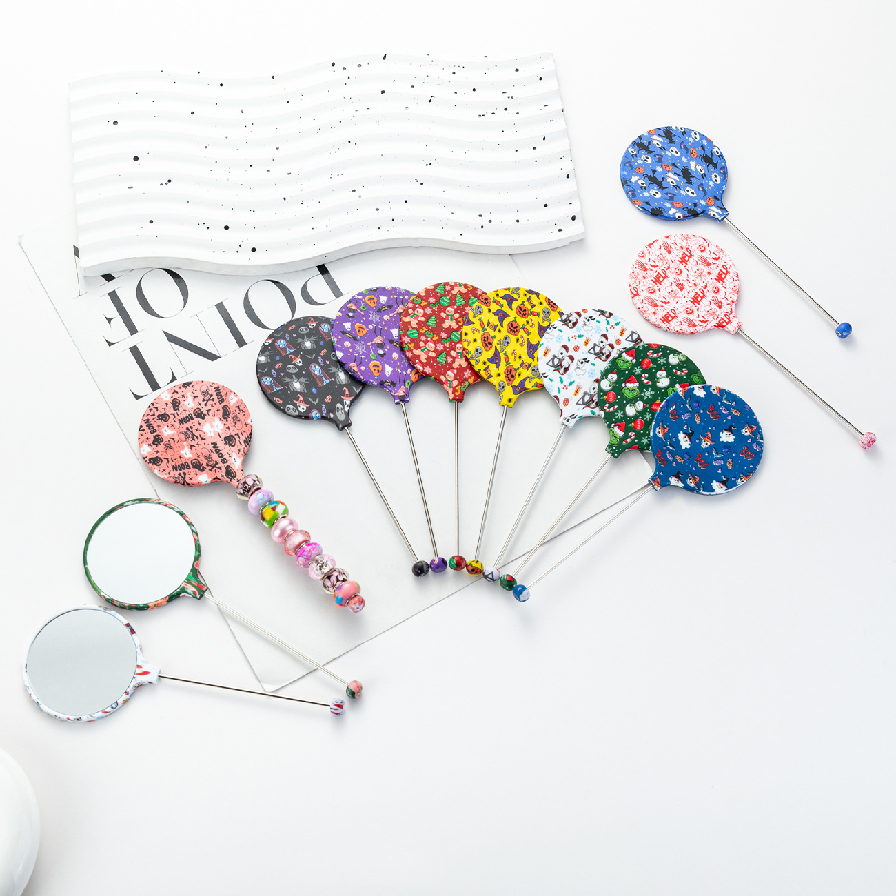 Espejo de mano multicolor DiDi Beaded Espejo de mano de alta definición portátil Espejo de mano nuevo patrón de Navidad y Halloween Espejo pequeño