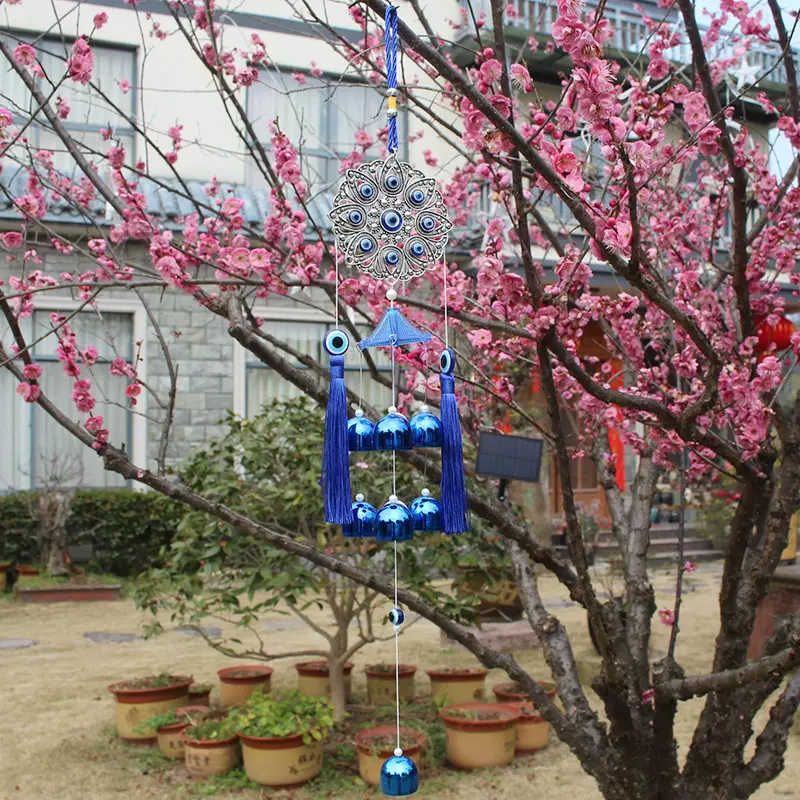 捕梦网蓝眼睛金属铃铛风铃挂饰 欧美恶魔之眼门饰品 花园装饰跨境