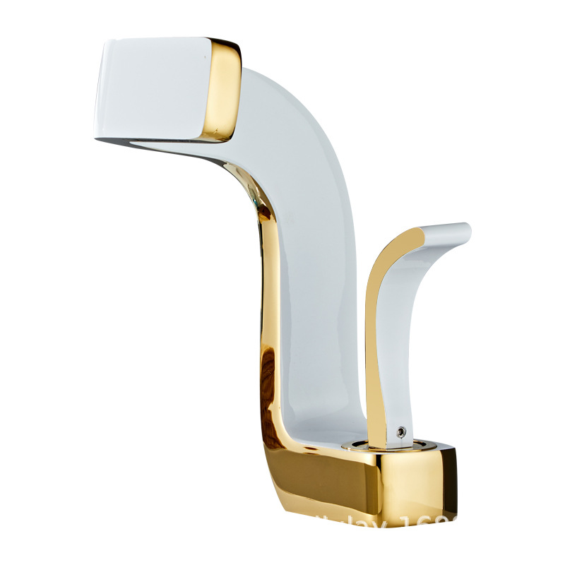 Grifo de agua fría/caliente válvula de cobre para lavabo transfronterizo con baño de oro de dos tonos.