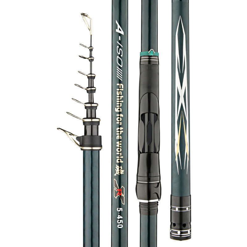 Nuevos productos Venta directa de fábrica Caña de pesca de roca de carbono Caña de roca de ajuste duro No. 5 Caña de roca de 3,9 metros de largo, deslizamiento y deriva de anillo guía grande Caña de pesca de roca